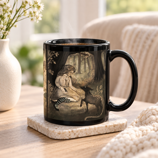 Enchanted Forest Coffee Mug | Girl & Woodland Creature Fantasy Art Mug