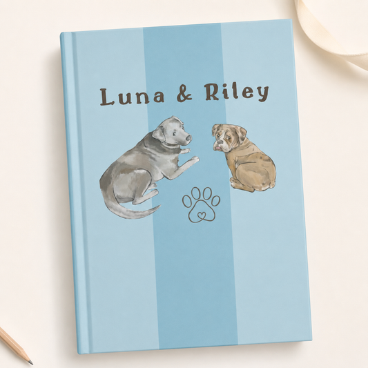 Personalized Pet Portrait Hardcover Journal | Custom Name & Hand-Drawn Pet Artwork