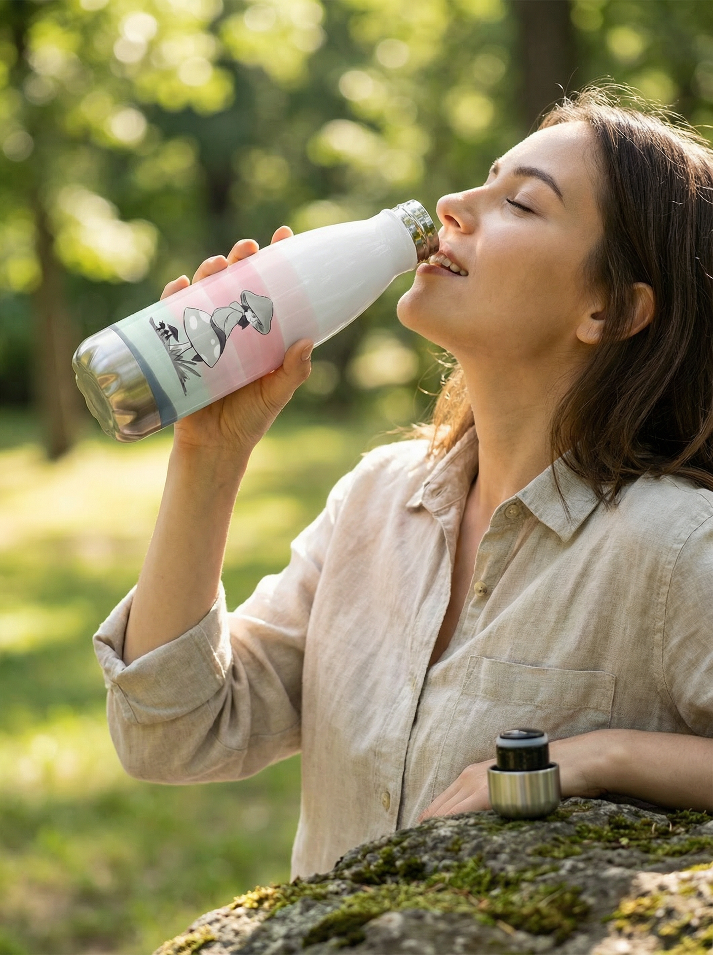Mushroom Wanderer — Stainless Steel Water Bottle | Illustrated Drinkware for Everyday
