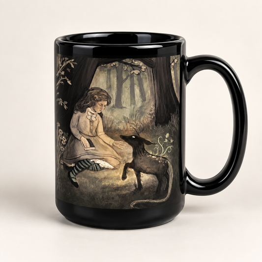 Enchanted Forest Coffee Mug | Girl & Woodland Creature Fantasy Art Mug