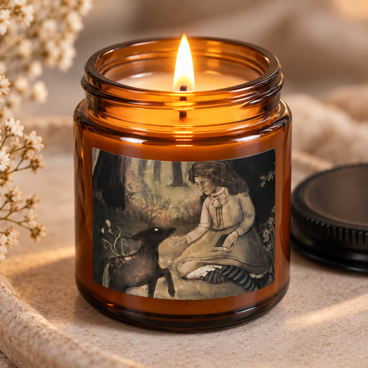 Enchanted Forest Amber Candle | Woodland Fantasy Illustrated Scented Candle